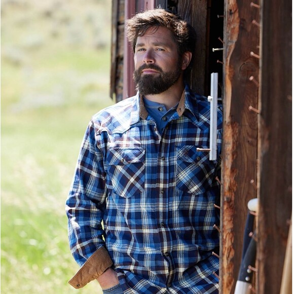 Legendary Whitetails Shirt Mens L Blue Plaid Western Flannel Stockyards Shotgun - Picture 16 of 16